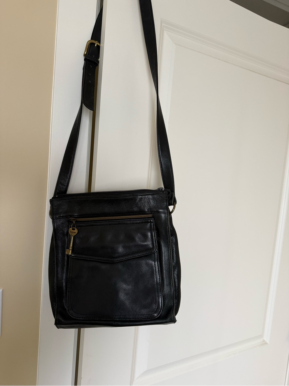 Fossil Black Leather Cross body Handbag 75082